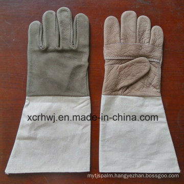 Kevlar Stitching Leather Working Gloves with Canvas Cuff, A Grade Unlined TIG MIG Leather Welding Gloves, Good Quality Cow Grain Leather Welder Gloves Factory